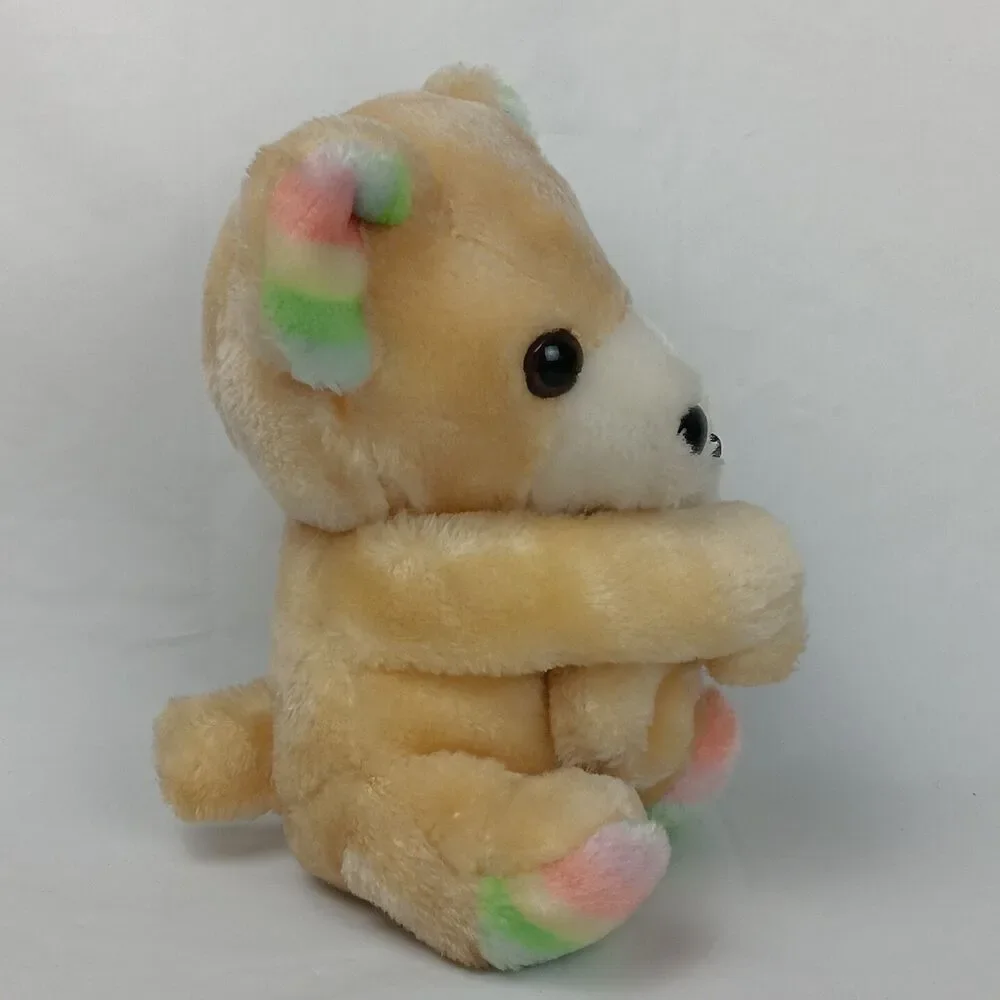 Mama Bear Hugging Baby Bear Plush Tan Pastel Rainbow Soft Stuffed Teddy Toy